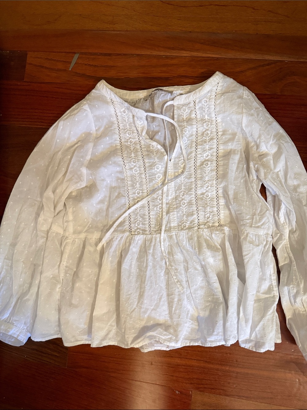 LOFT White Eyelet Tie-Front Peasant Top
